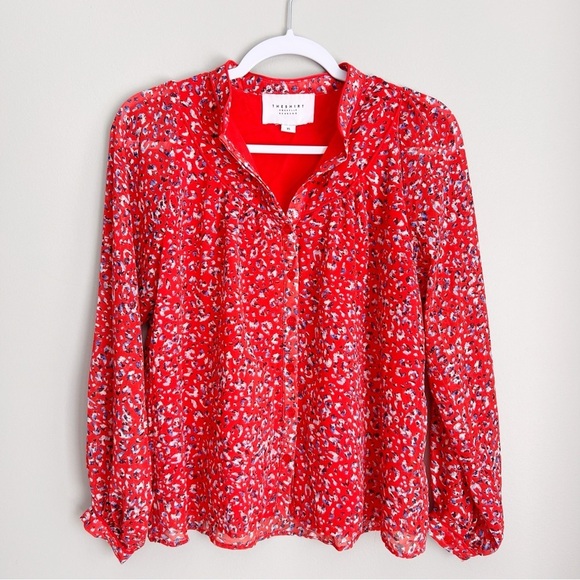 THE SHIRT ROCHELLE BEHRENS Blouse Shirt Top Red Floral cottage core romantic - Picture 1 of 5
